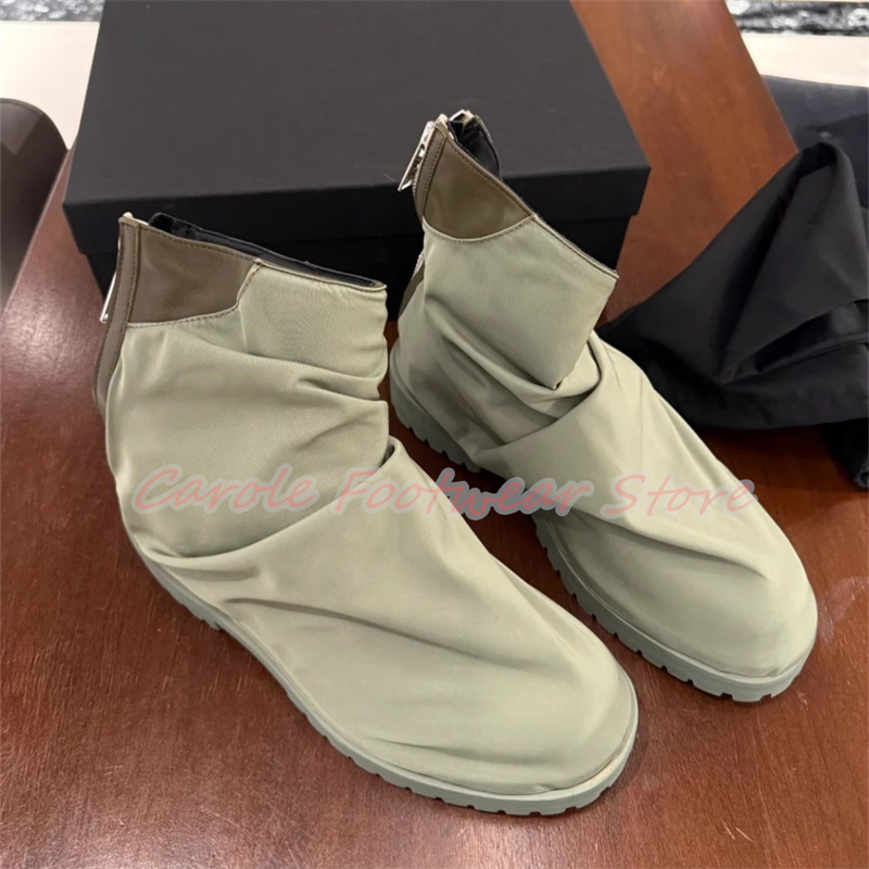 プリーツナイロン生地ハイカットメンズアンクルブーツチャンキー - Men'S Shoes To Increase Height のレビューと価格