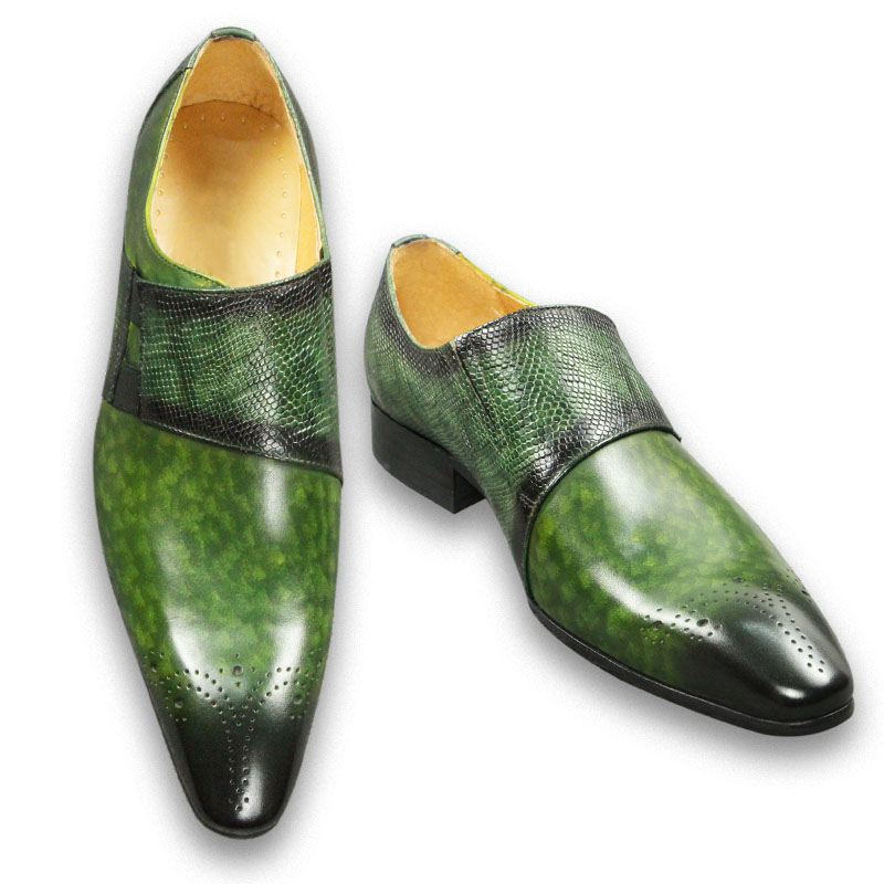 ファッションローファー男性靴クラシックグリーンカラーブローグ - Monk Strap Shoe のレビューと価格