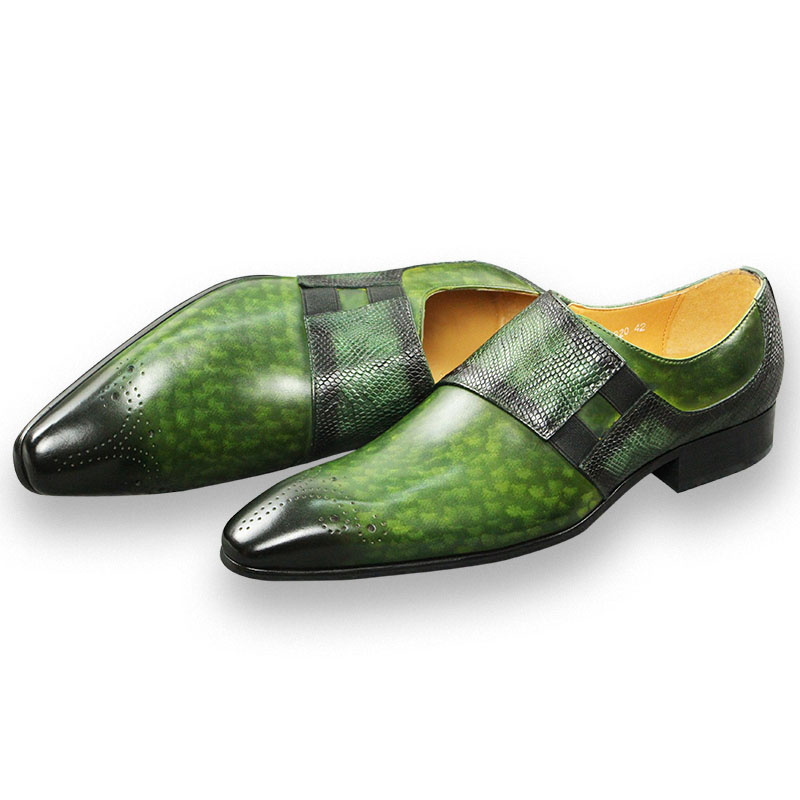 ファッションローファー男性靴クラシックグリーンカラーブローグ - Monk Strap Shoe のレビューと価格