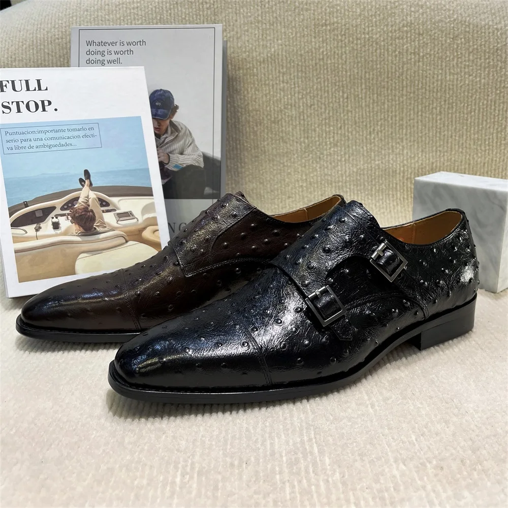 メンズポインテッドパイソンパターン本革モンクシューズダブルバ - Monk Strap Shoe のレビューと価格