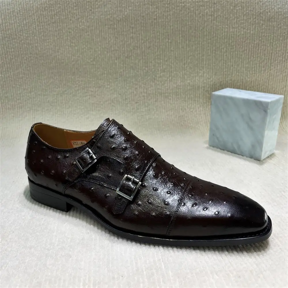 メンズポインテッドパイソンパターン本革モンクシューズダブルバ - Monk Strap Shoe のレビューと価格