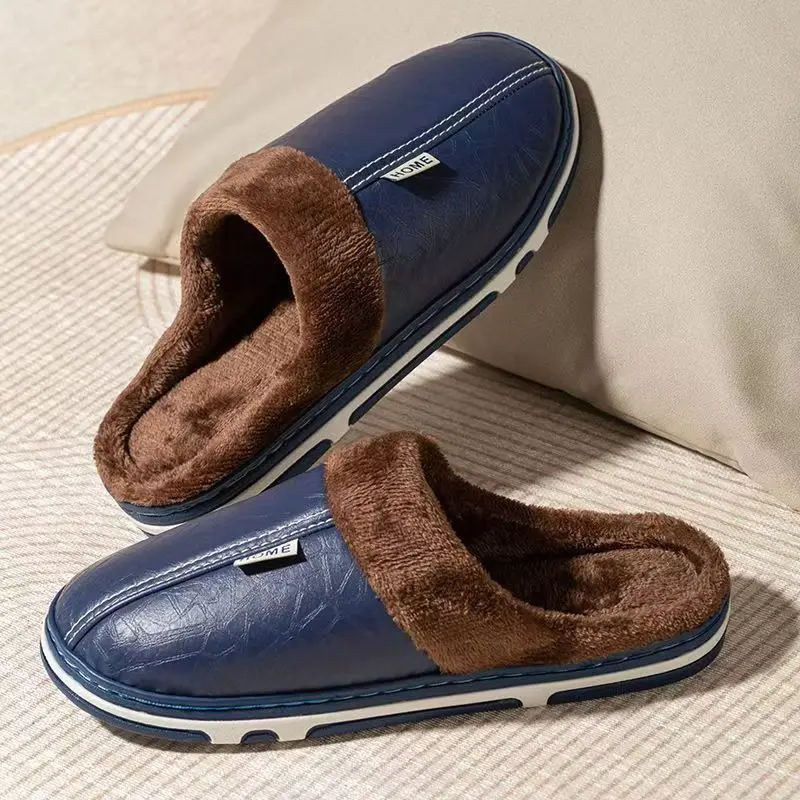 メンズビッグサイズ冬用スリッパ室内PUレザー家庭用防水ふわふ - Men'S Shoes Qn のレビューと価格