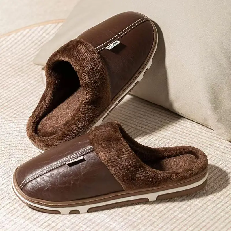 メンズビッグサイズ冬用スリッパ室内PUレザー家庭用防水ふわふ - Men'S Shoes Qn のレビューと価格