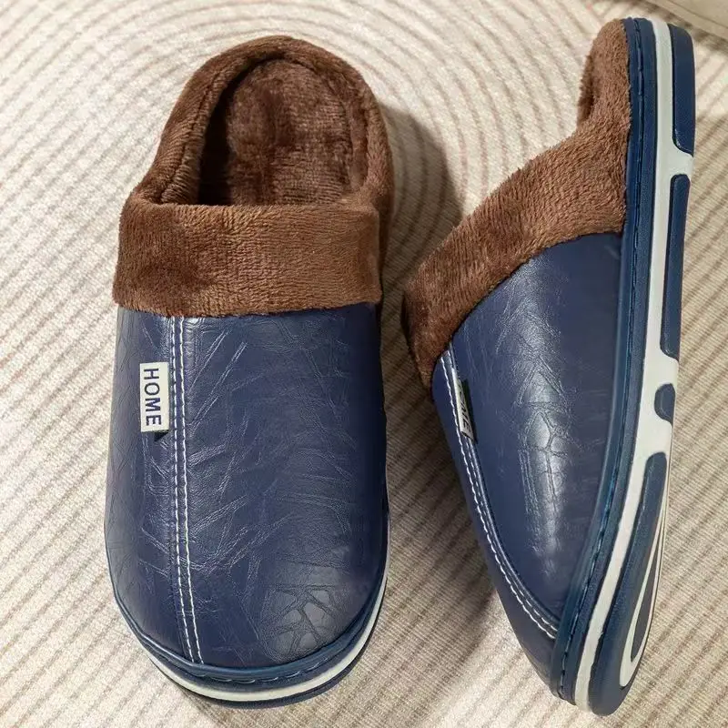 メンズビッグサイズ冬用スリッパ室内PUレザー家庭用防水ふわふ - Men'S Shoes Qn のレビューと価格