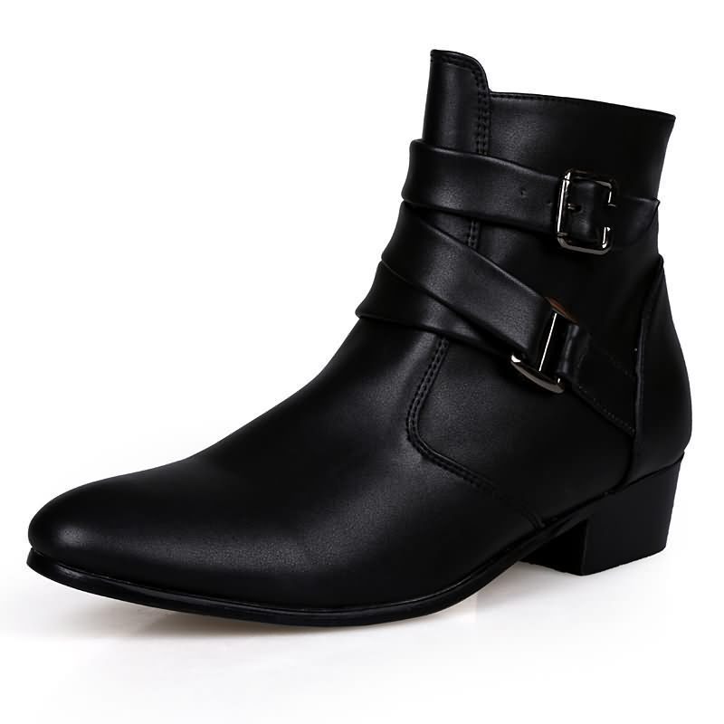 高級メンズブーツレザーチェルシーブーツハイトップバックルスト - Men Shoes Formal のレビューと価格