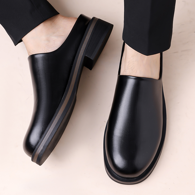 メンズスリッポンハーフスリッパ、厚底光沢カジュアルレザーシュ - Men'S Shoes Qn のレビューと価格