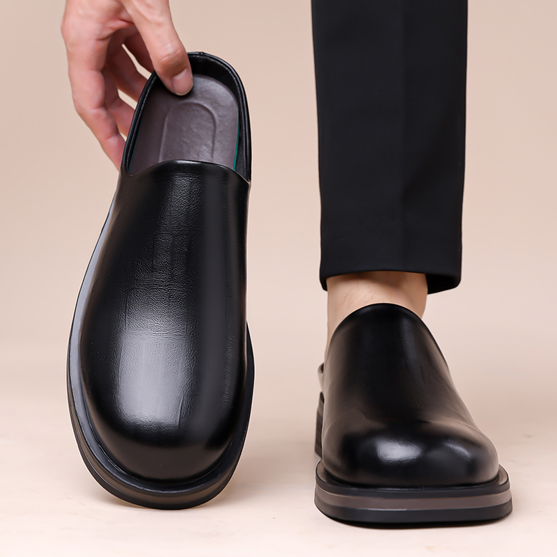 メンズスリッポンハーフスリッパ、厚底光沢カジュアルレザーシュ - Men'S Shoes Qn のレビューと価格