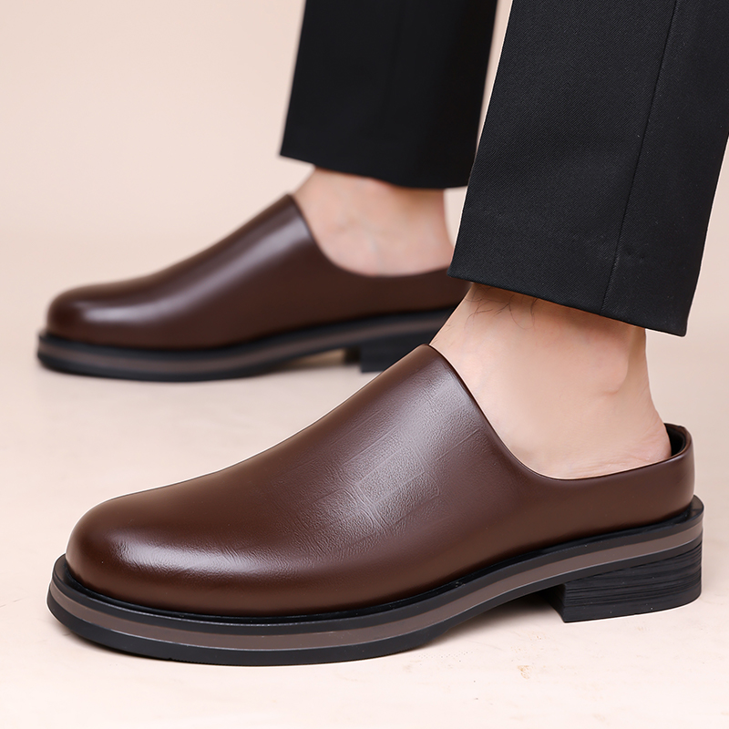 メンズスリッポンハーフスリッパ、厚底光沢カジュアルレザーシュ - Men'S Shoes Qn のレビューと価格