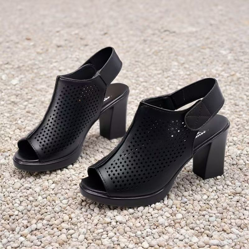 レディース大きいサイズハイヒールオープントゥサンダル夏新作ソ - Velcro Strap Sandal のレビューと価格