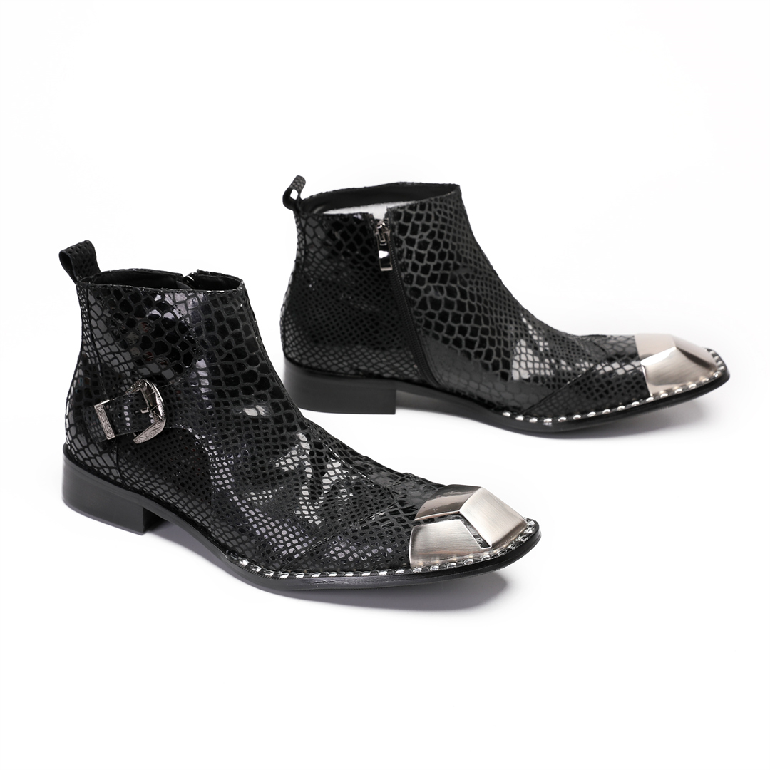 英国黒牛革男性パーティードレスブーツプラスサイズジッパーオー - Men Shoes Formal のレビューと価格