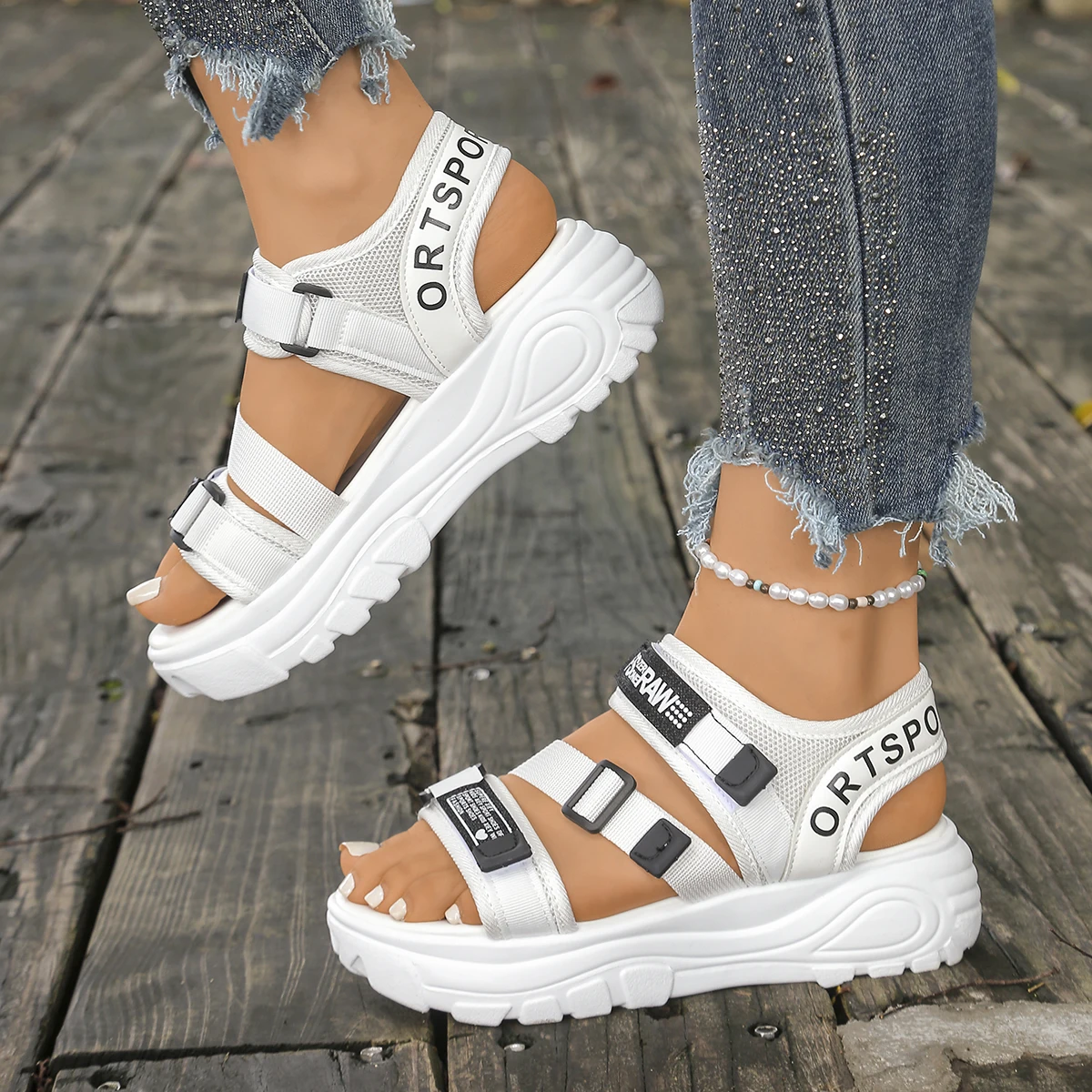 女性プラットフォームウェッジサンダル夏の新しい快適な靴女性の - Velcro Strap Sandal のレビューと価格