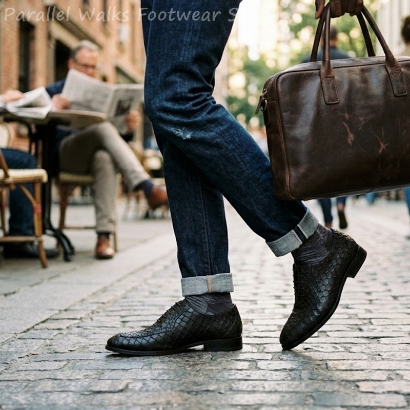 サルタリアルメンズオックスフォードシューズ、魚鱗模様のエンボ - Men Shoes Formal のレビューと価格