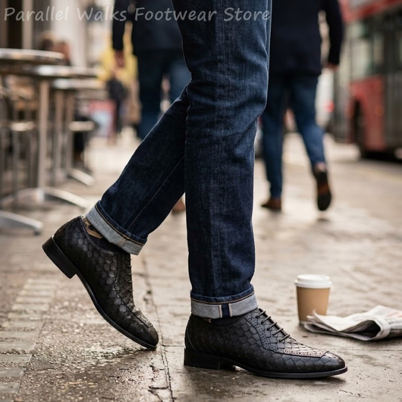 サルタリアルメンズオックスフォードシューズ、魚鱗模様のエンボ - Men Shoes Formal のレビューと価格