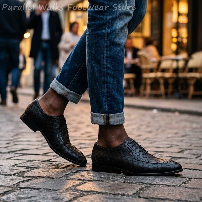 サルタリアルメンズオックスフォードシューズ、魚鱗模様のエンボ - Men Shoes Formal のレビューと価格