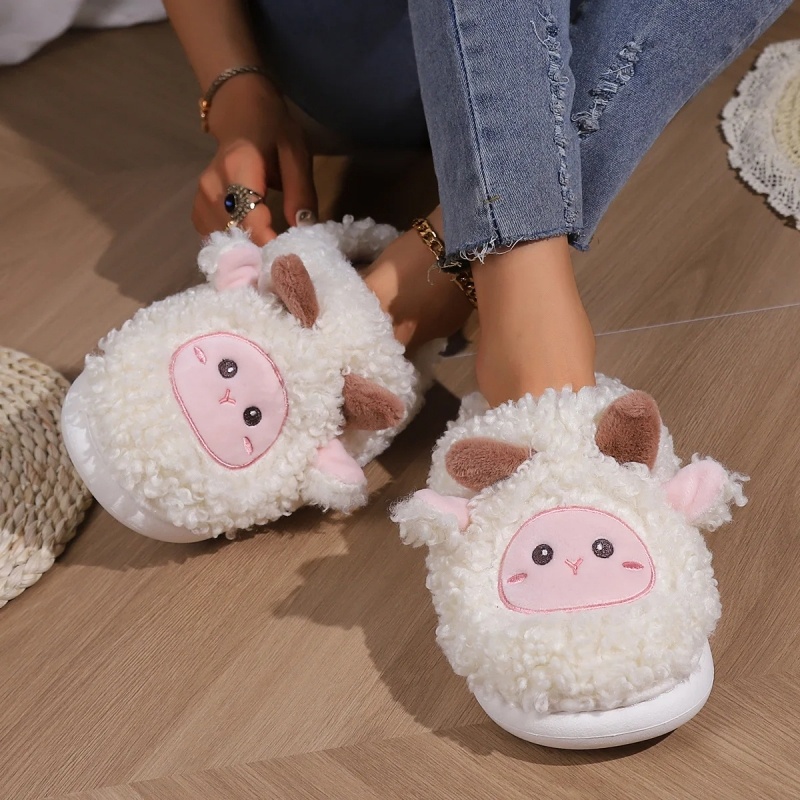 冬素敵な小さな羊のスリッパ女性男性用かわいい子羊ぬいぐるみホ - Men Shoes Size To Women のレビューと価格