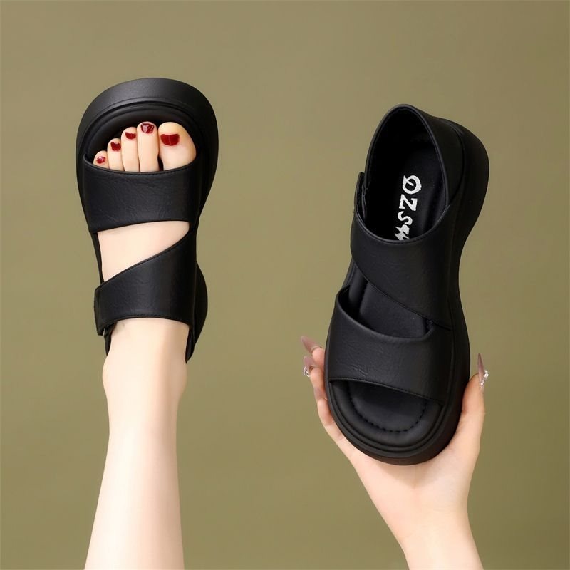 2026年夏新作 ソフトソール 多用途 ブラックサンダル ベ - Velcro Strap Sandal のレビューと価格