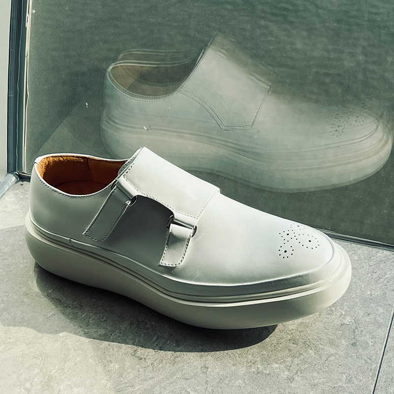 ミニマリストデザイナー ホワイトレザー モンクストラップロー - Monk Strap Shoe のレビューと価格