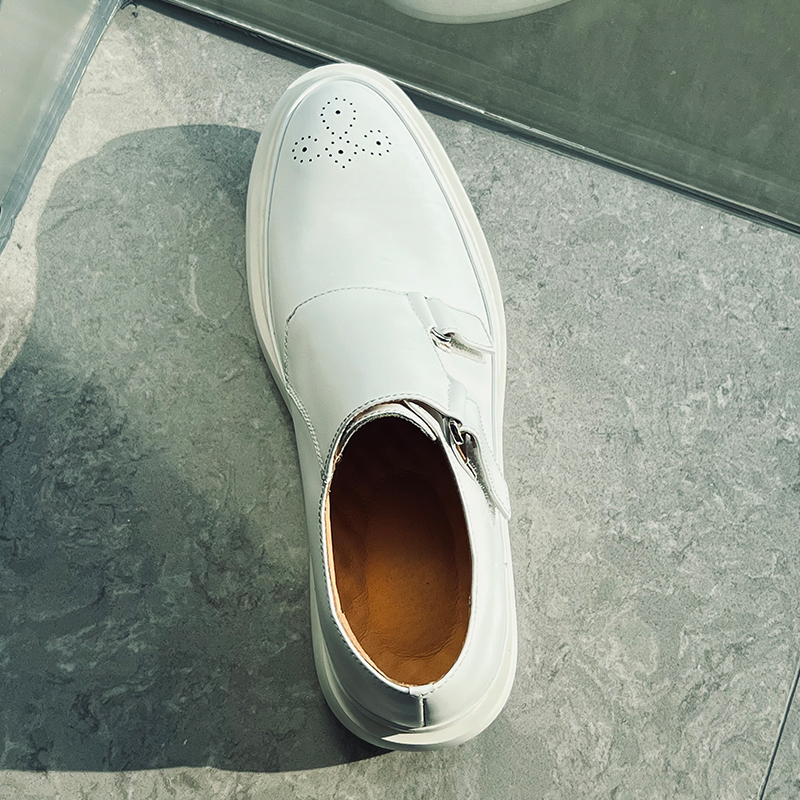 ミニマリストデザイナー ホワイトレザー モンクストラップロー - Monk Strap Shoe のレビューと価格